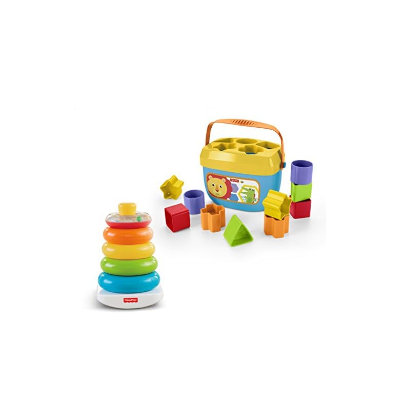 Fisher-Price Infant Gift Set with Baby’S First Blocks (10 Shapes) and Rock-A-Stack Ring Stacking Toy for Ages 6+ Months…