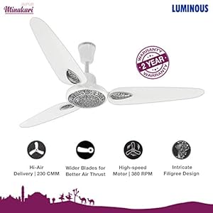 Luminous Jaipur Minakari 1200mm Ceiling Fan (Makrana White)