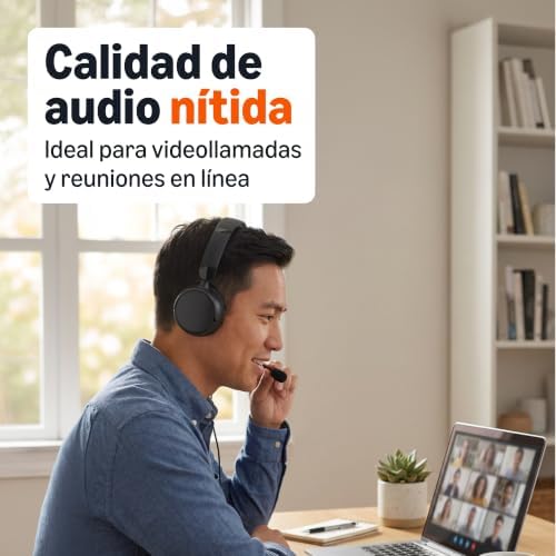 , auriculares supraaurales con cable, micrófono ajustable, conexión de 3,5 mm, control por cable con USB-A, plegables, para oficina, teléfono inteligente, computadora portátil, negros