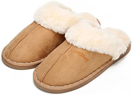 Haloyo Womens Slipper, Fluffy Slip On House Slippers Clog Soft Indoor Outdoor Slipper for Winter (9.5-10.5B(M) US, Khaki)