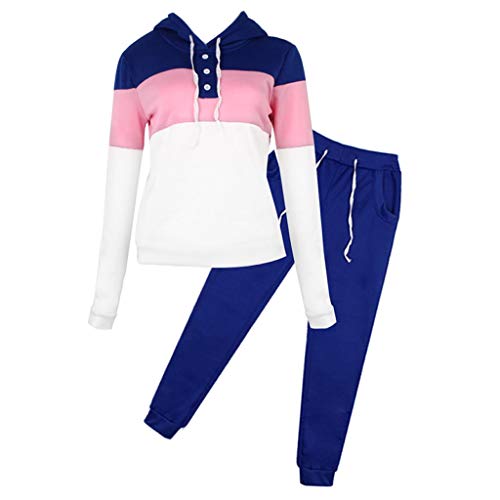 SCASTOE 2Pcs Womens Hoodies Sport Tops Pants Tracksuit Sweatshirt Sweat Suit Jogging Set (XL, Dark Blue) - Thumbnail 2