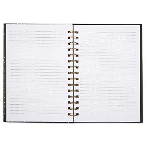 Small Hardcover Themed Notebook - Compact Lined Spiral Bound 6.0" X 8.5" 100 Page Notepad Journal/Personal Diary - Black, Gold & White Cover Design with Inspirational Quote "Happy Thoughts"