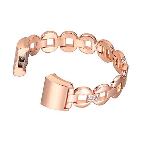 For Fitbit Charge 2, bayite Replacement Metal Bracelet Adjustable Fitbit Charge 2 Bands Rose Gold with Rhinestone