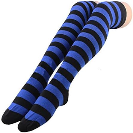 SEVE Women Girl Stripe Stripy Striped Over The Knee Thigh High Stockings Long Socks ,Royal blue