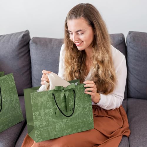 10 Pack Elegant Gift Bags with Ribbon – Large Luxury Gift Bags for Presents, Wedding, Bridesmaid, Christening, Graduation, and Birthday Parties, 36x12x25cm (Green)