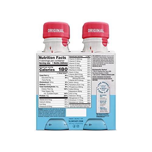 SLIMFAST MEAL REPLACEMENT SHAKE, ORIGINAL FRENCH VANILLA, 10G OF READY TO DRINK PROTEIN FOR WEIGHT LOSS, 11 FL. OZ BOTTLE, 4 COUNT (PACKAGING MAY VARY)