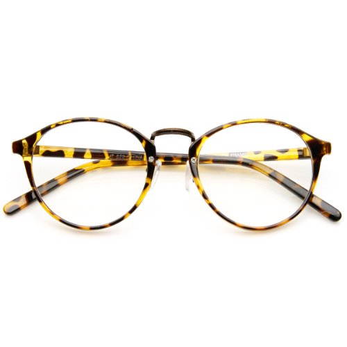 zeroUV - Vintage Inspired Horned Rim Metal Bridge P3 Clear Lens Glasses (Tortoise)