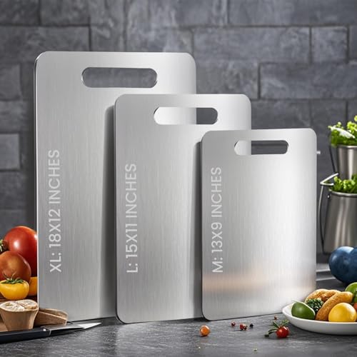 Tabla de cortarGHFGJH 3 Piezas Titanium Cutting Board ，Tablas para Picar Cocina de Acero Inoxidable 304,Tablas de Cortar de Titanio 100% Puro de doble cara,higiene y durabilidad,Apto para cocina
