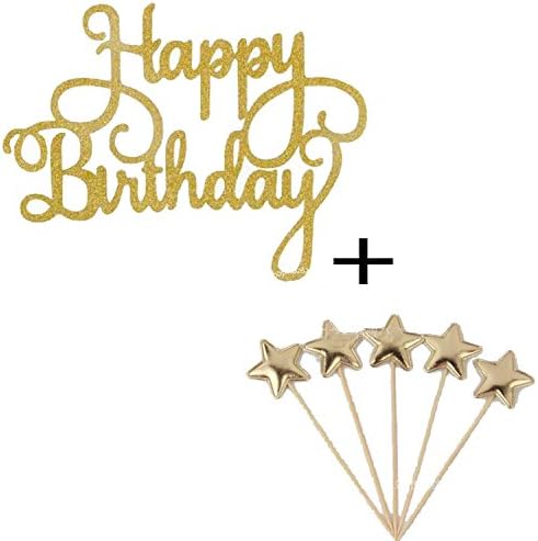 Cake Topper Birthday party decorationsCake Topper, Gold Glitter Happy Birthday + gold star