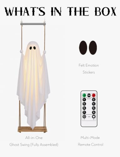 Joyehome Halloween Decorations Outdoor 4.6FT Pre-Assembled Hanging Swing Ghost with Remote Lights Spooky Hanging Ghosts for Porch Yard Tree Party