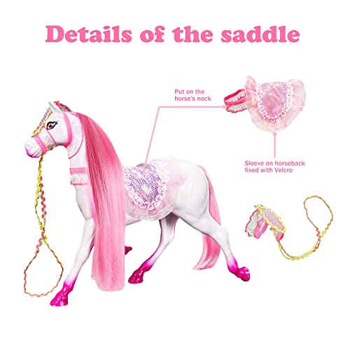 Yellow River Pink Horse and Doll Set, 9inch Horse Toy, Wearing Fashion