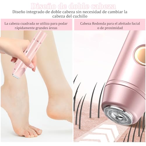 JDF3CISH 2 En 1 Rasuradora Electrica Mujer, Depiladora Electrica Portátil, Flawless Depilador Facial, USB Recargable, Uso en Seco y Húmedo, No Irritante,para Bikini Axilas Piernas Facial Brazos (Rosa）