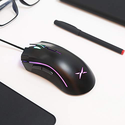 Delux Wired RGB Gaming Mouse with 24000 DPI, 7 Programmable Buttons and Pro Game Software, Ergonomic Optical Gamer Mouse for PC Laptop Computer (M625BU(3360)-Black)