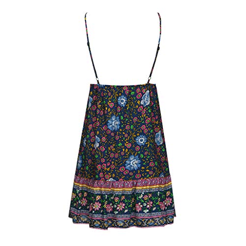 CCatyam Plus Size Dress for Women, Sleeveless V Neck Boho Print Backless Sexy Loose Mini Beach Fashion Blue