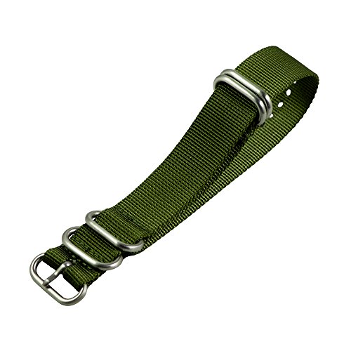 Clockwork Synergy - XL 5 Ring Heavy NATO Brushed Steel Watch Strap Bands (22mm, Army Green)
