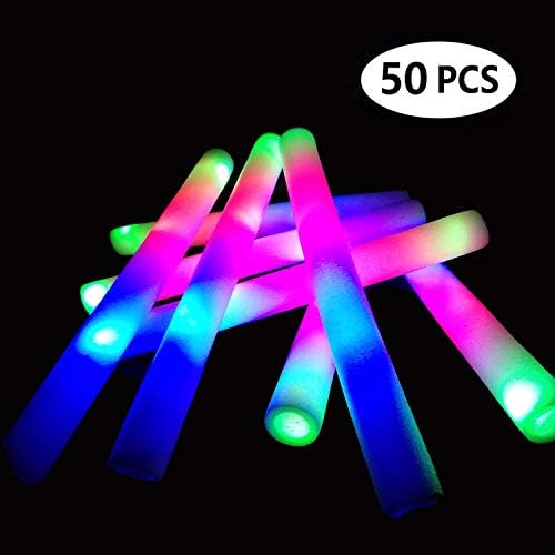 YJOY LED Light Sticks,50 PCS Flashing Light Up Foam Sticks Glow in The Dark Neon Party Supplies