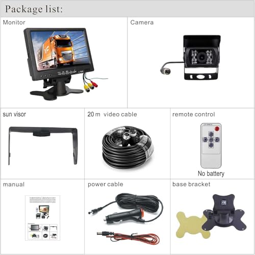 12V-24V RV Truck Van Trailer Bus Security Camera Kit, 7 Inch TFTLCD HD Color Monitor + Waterproof Night Vision Vehicle Parking Reverse Rear View Camera