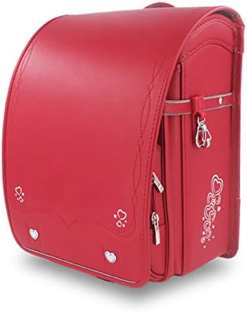 Ransel Randoseru Backpack Fully-automatic satchel Japanese school bag for girls and boysSenior PU leather Large capacity light weight Rain Cover （26×20×35cm）【New Wind Red 】