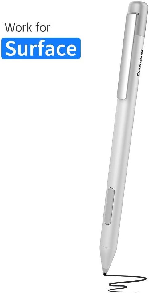 Surface Pen for Microsoft Surface Pro 6，Penoval Active Stylus for touch screen, Compatible for Surface Pro 5/Pro 4/Pro 3/2018/2017/Go/Laptop and More, 4A Batteries for surface pen-Silver