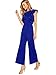 Romwe Women's Sexy Casual Sleeveless Ruffle Trim Wide Leg High Waist Long Jumpsuit Blue L