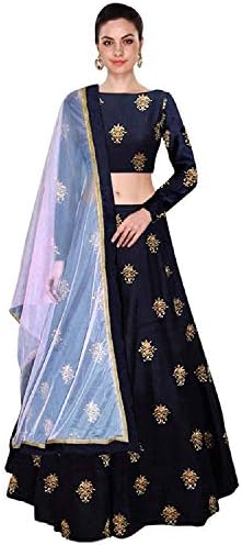 Women's Embroidered Taffeta Silk Semi-Stitched Lehanga Choli(free size_sf_chmcham)