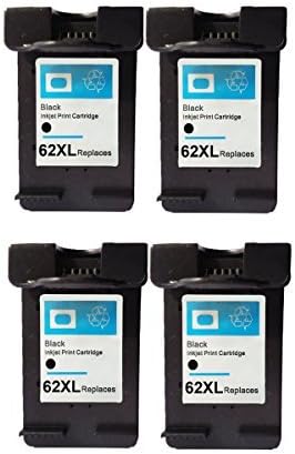JCINK Remanufactured Replacement Ink Cartridge Set for HP 62XL C2P05AN Black High-Yield (4 Black)