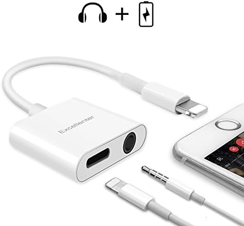 Lightning to 3.5 mm Headphone Jack Adapter , Excellenter iPhone X/ 8/ 7 Plus Earphone Lightning Adapter &amp; Splitter, 2 in 1 Aux Headphone Jack Audio + Charge Cable Adapter, Support iOS 10.3 and Later