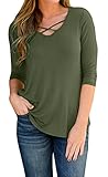 Offergood Women's Spring Loose Casual Tees V Neck Hollow Out Half Sleeve T Shirt Tops