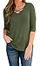 Offergood Women's Spring Loose Casual Tees V Neck Hollow Out Half Sleeve T Shirt Tops Army Green