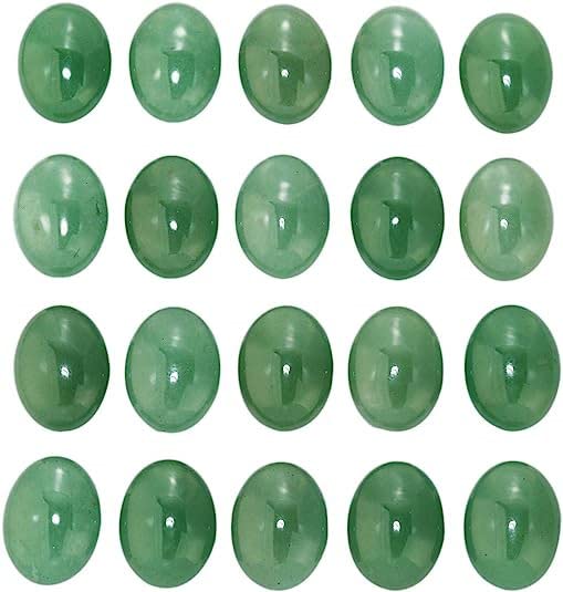 mookaitedecor 10pcs 22x30mm Natural Green Aventurine Crystal Cabochons for Jewellery Making Crafting, Oval Cabochons Flat Back Stones Beads Healing Crystal Cabs for DIY Pendant & Earrings Making