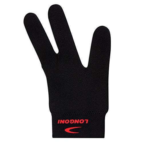 Longoni Billiard Pool CUE Glove - for Left Hand - Black (One Size fits All)