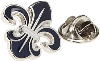 Men's Lapel Pin Tie Tack Silver and Navy Blue Fleur De Lis Elegant Symbol