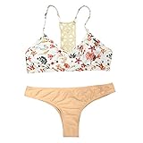 Cupshe Fashion Women's Fresh Floral Crochet Splicing Padding Bikini Bathing Suit (M)