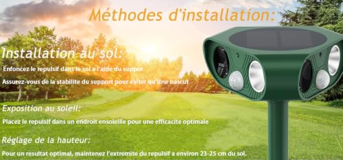 Répulsif Chat Extérieur Solaire 360° Repulsif Chat Ultrason, Recharge USB | Repulsif Chat Ultrason, Répulsif Chat Solaire avec 3 Flash LED, 3 Détecteur PIR, IP65 Imperméable, 2000 mAh, sur 0-26 mètres