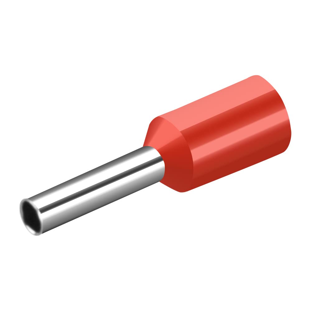Heschen Cord End Terminal, E1508, AWG16 / 1.5mm², Wire Copper Crimp Connector, Vinyl Insulated, Red, Pack of 1000