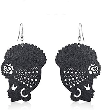 DONGMING Fashion Female Portrait Earrings African Turban Shaped Drop Earrings Creative Hook Dangle Earrings for Women Girl Ear Jewelry Eardrop Gift,Black