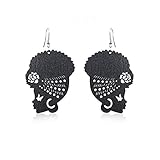 DONGMING Fashion Female Portrait Earrings African Turban Shaped Drop Earrings Creative Hook Dangle Earrings for Women Girl Ear Jewelry Eardrop Gift,Black