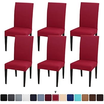 JQinHome 6 Pcs Dining Chair Slipcover,High Stretch Removable Washable Chair Seat Protector Cover for Home Party Hotel Wedding Ceremony (Red)