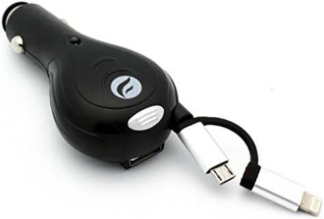 Retractable 3.1Amp Rapid Car DC Socket Charger USB Port 2-in-1 Power Adapter Black for Cricket Microsoft Lumia 650 - Cricket Motorola Moto X - Cricket Nokia Lumia 1320 - Cricket Nokia Lumia 520