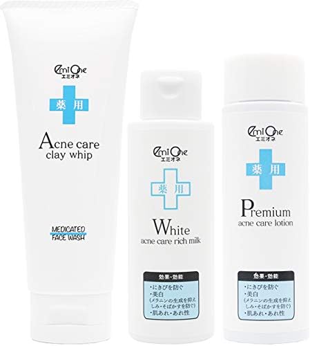Emione Medicated Premium Care Set, Quasi-drug, Acne Care, Clay Whip Lotion, Rich Milk, Face Wash, Emulsion, Beauty Solution