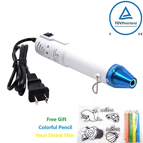 mofa Embossing Heat Gun,Hot Air Gun Tools Shrink Gun with Stand For DIY Embossing And Drying Paint Multi-Purpose Electric Heating Nozzle 130W With Heat Shrink Film,Colorful Pencil For Free(White,Blue)