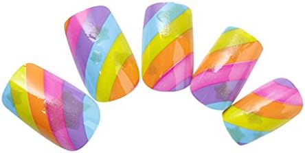 Nadeco Artificial Nails,Galaxy Stars Pattern,Multicolour Rainbow Color,24 Nail Covers 12 Size