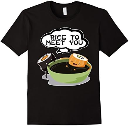 Men's RICE TO MEET YOU - Funny Sushi Couples Japanese Pun T Shirt Large Black