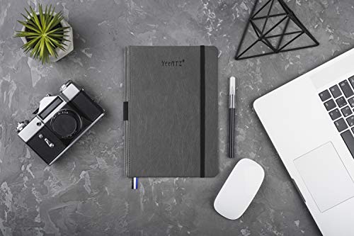 Thick-Hardcover-NotebookJournal-with-A5-120gsm-Premium-Paper-College-Ruled-Bound-Notebook-with-Pen-Holder-Grey-Leather-3-Ribbon-Marker-Inner-Pocket-84-x-57-in