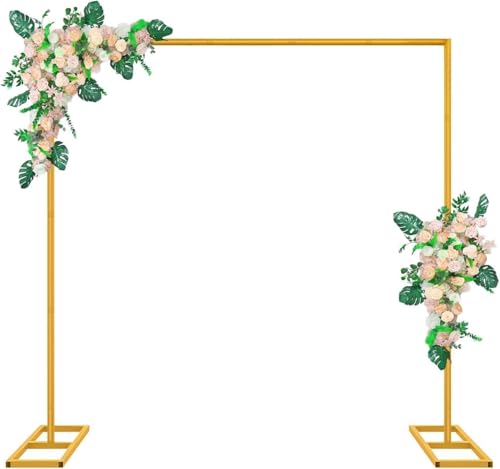 6.6FT x 6.6FT Gold Wedding Arches for Ceremony Square Metal Balloon Arch Stand Rectangular Backdrop Stand for Anniversary Birthday Party Bridal Shower Home Indoor Outdoor Decoration