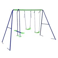 BestValue Go Metal A-Frame Two Seat Swing Set with One Seesaw