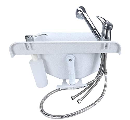 gospo Ausgussbecken mit Armatur, Seifenspender, Siphon, 46 x 37 x 20 cm, Waschbecken aus Kunststoff, Waschtrog für… – Bild 4