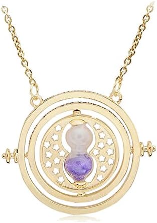 Time Turner Necklace Hourglass Charm Hermione Granger Rotating Spins Purple Sand