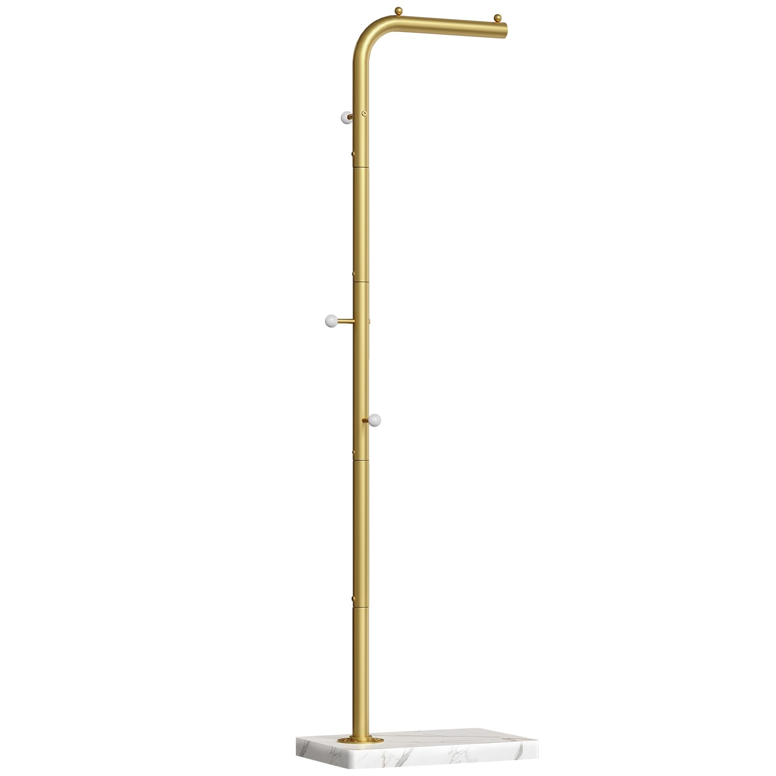 Photo 1 of *UNTESTED*
YATINEY L Shaped Glod Coat Rack, Metal Coat Tree, Modern Clothes Rack with 3 Hooks and Thickened Base, Floor Standing Coat Hanger Stand, for Entryway, Living Room, Cloakroom, Gold and White YM01DWY1