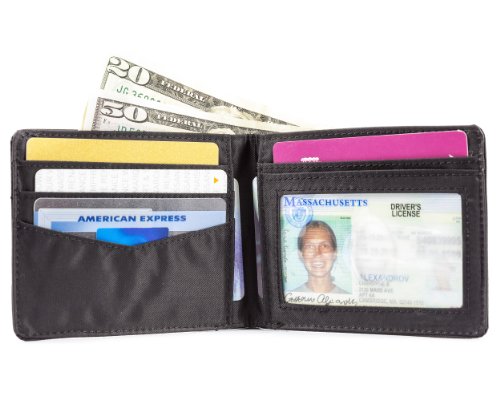 Big Skinny Men's Slimline Bi-Fold Slim Wallet, Holds Up to 25 Cards, Black